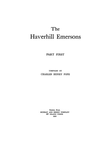 EMERSON: The Haverhill Emersons. Part I 1913