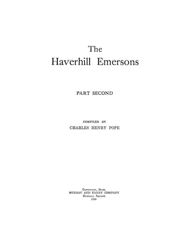 EMERSON: The Haverhill Emersons. Part II 1916