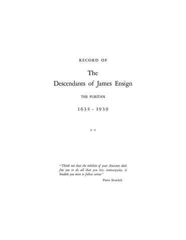 ENSIGN: Record of the descendants of James Ensign, the Puritan, 1634-1939