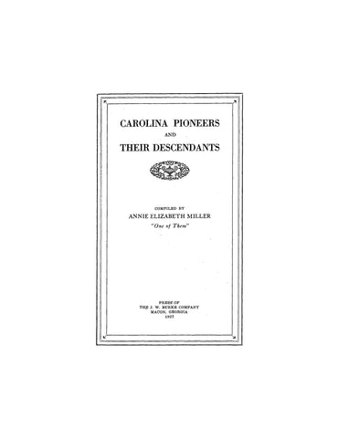 ERWIN : Carolina Pioneers and Their Descendants 1927