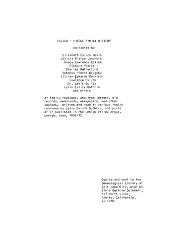 ESLICK: Eslick-Pierce Family History (Softcover)