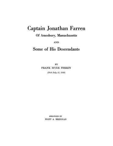 FARREN - FERRIN, Captain Jonathan Farren of Amesbury, Massachusetts and some descendants. 1941