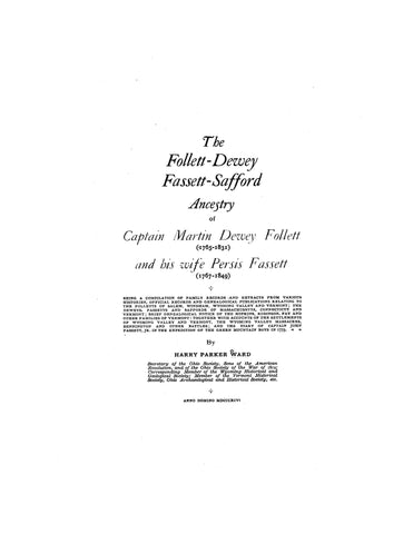 FOLLETT - DEWEY, Fassett-Safford ancestors of Capt. Martin Dewey Follett (1765-1831) & his wife, Persis Fassett (1767-1849) 1896