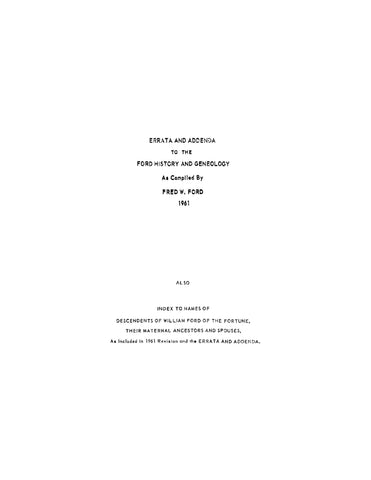 FORD: Errata and Addenda to the Ford History and Genealogy (Softcover)