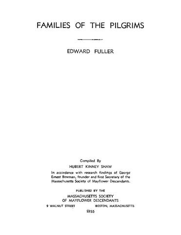 FULLER: Families of the Pilgrims - Edward Fuller (Softcover)