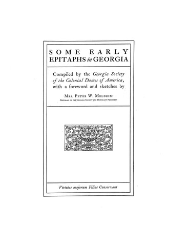EPITAPHS, GA: Some Early Epitaphs in Georgia