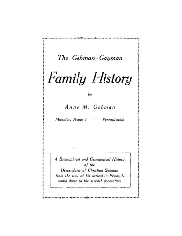 GEHMAN: The Gehman-Gayman Family History (Softcover)