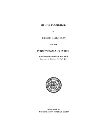 HAMPTON: In the Footsteps of Joseph Hampton and the Pennsylvania Quakers 1940