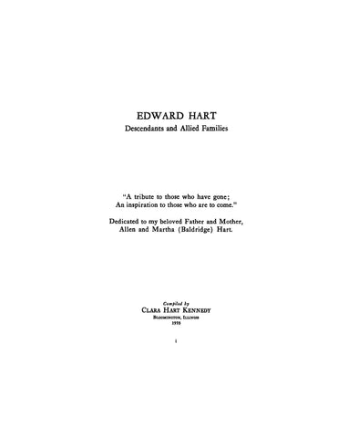 HART: Edward Hart descendants and allied families 1939