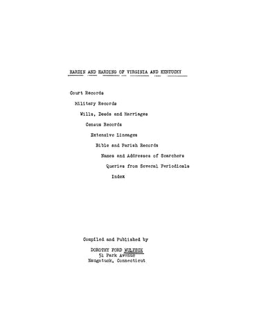 HARDIN: Hardin and Harding of Virginia and Kentucky - Many Records (Softcover)