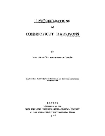 HARRISON: Five Generations of Connecticut Harrisons (Softcover)