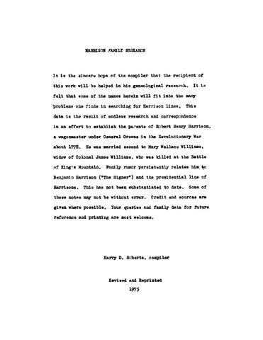 HARRISON: Harrison Family Research 1975 (Softcover)
