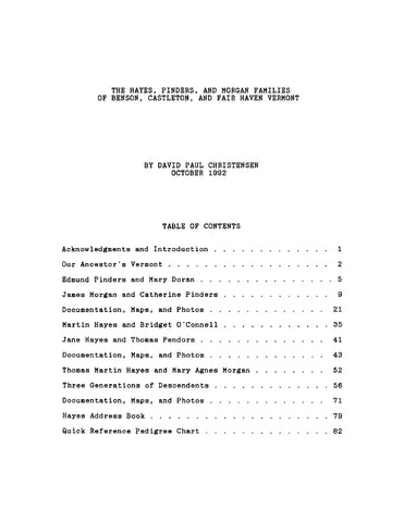 HAYES: The Hayes, Pinders, and Morgan Families of Benson, Castleton, and Fair Haven, Vermont (Softcover)