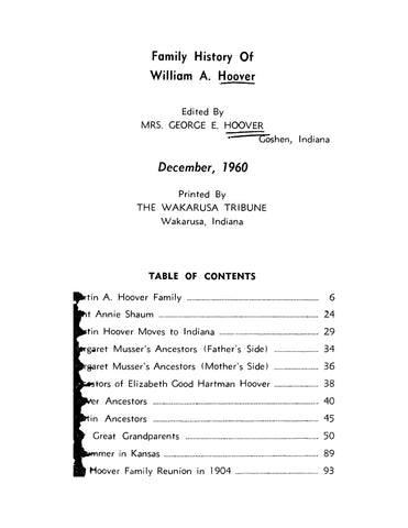 HOOVER: Family History of William A Hoover (Softcover)