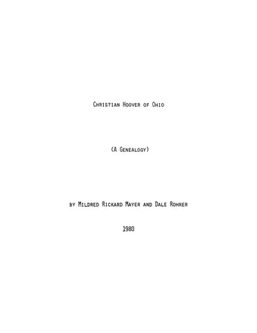 HOOVER: Christian Hoover of Ohio, a Genealogy (Softcover)