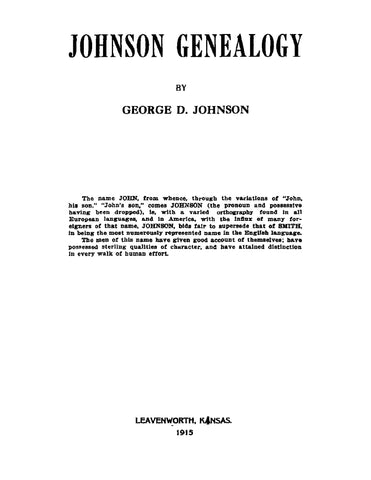 JOHNSON: Johnson Genealogy (1915) (Softcover)