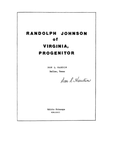 JOHNSON: Randolph Johnson of Virginia, Progenitor 1982