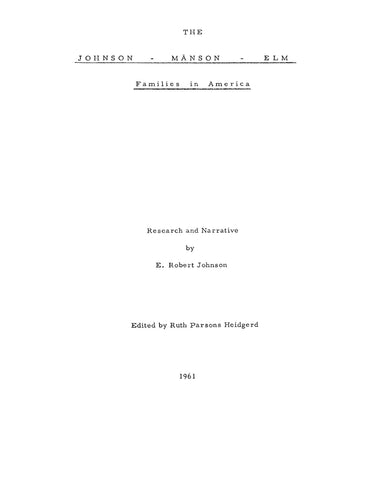 JOHNSON: The Johnson-Manson-Elm Families in America (Softcover)
