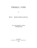 JUDD: Thomas Judd and his Descendants 1856