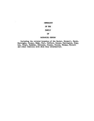 KENYON: Genealogy of the family of Nathaniel Kenyon 1961