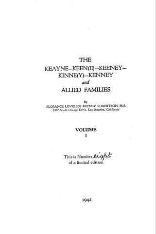 KEENE - KEAYNE - KEENE[E] - KEENEY - Kinne(y)-Kenney & allied families 1942
