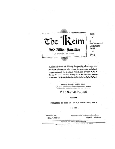 KEIM and Allied families in America and Europe 1899
