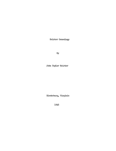 KEISTER: Keister Genealogy (Softcover) 1946