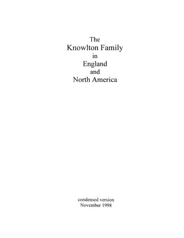 KNOWLTON Family in England and North America 1998