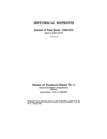 KOCH: Historical Reprints, Journal of Peter Koch, 1869-1870 (Softcover)