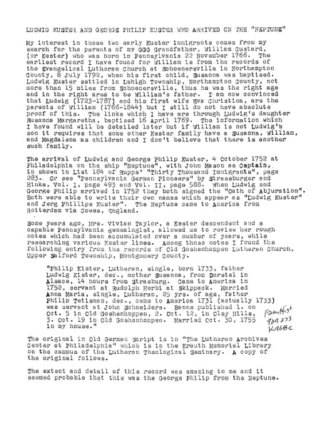 KUSTER: Ludwig Kuster and George Philip Kuster who Arrived on the 