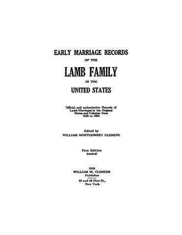 LAMB Early Marriage Records of the Lamb Family in the United States 1916