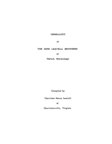 LEAVELL: Genealogy of the Nine Leavell Brothers of Oxford, Mississippi 1957