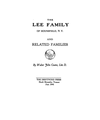 LEE Family of Hounsfield, New York and related families. 1941