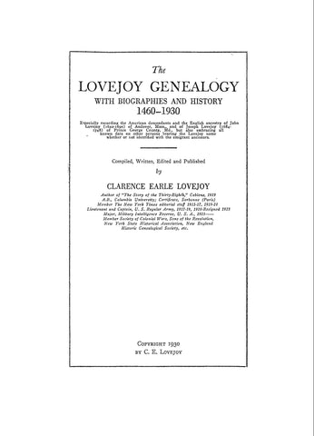 LOVEJOY Genealogy with biographies and history, 1460-1930. 1930