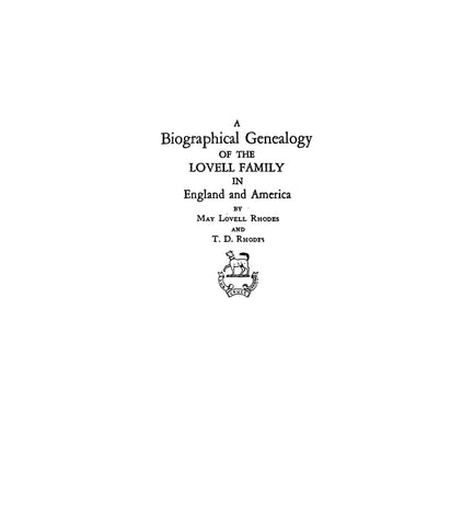 LOVELL: Biographical Genealogy of the Lovell family in England and America 1924