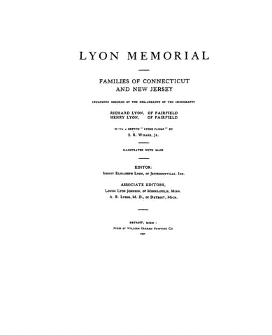 LYON: Lyon Memorial Families of Connecticut and New Jersey 1907