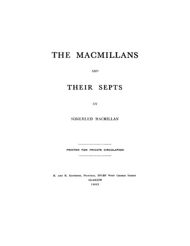 MacMILLAN: The MacMillans and their septs 1952