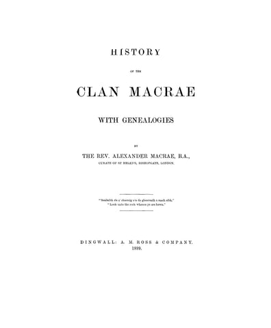 MACRAE: History of the Clan Macrae, with genealogies