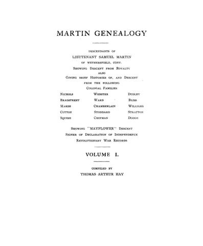 MARTIN Genealogy; Descendants of Lt. Samuel Martin of Wethersfield, Connecticut 1911