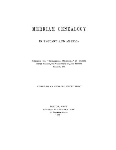 Merriam Genealogy in England and America 1906