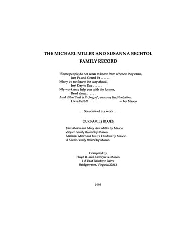 MILLER: The Michael Miller and Susanna Bechtol Family Record 1993