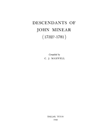 MINEAR: Descendants of John Minear (1732?-1781) 1948