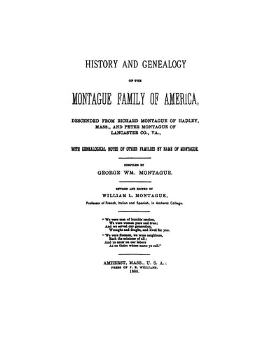 MONTAGUE: History and Genealogy of the Montague Family of America 1886