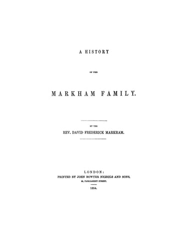 MARKHAM: History of the Markham Family. 1854