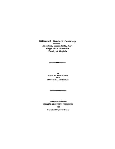 McCONNELL Marriages & genealogy; Ancestors, descendants & marriages of a Virginia family. (Softcover)