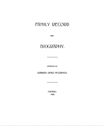 McCORMICK Family record and biography 1896