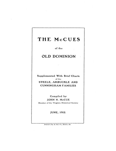 McCUE: The McCues of the Old Dominion 1912