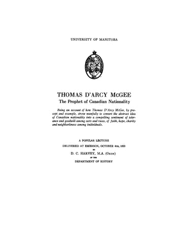 MCGEE: Thomas D'Arcy McGee, the Prophet of Canadian Nationality (Softcover)