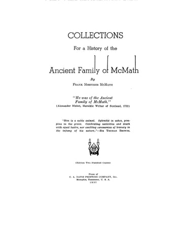 McMATH: Collections for a History of the Ancient Family of McMath 1937