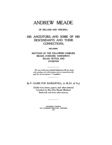 MEADE: Andrew Meade of Ireland and Virginia 1921 (Softcover)